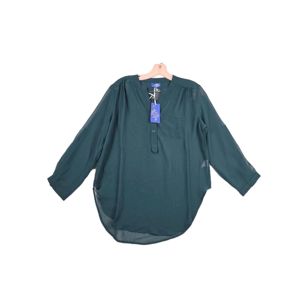 Modern Moda Women's Size Large Green Sheer V Neck Button Shirt‎ New